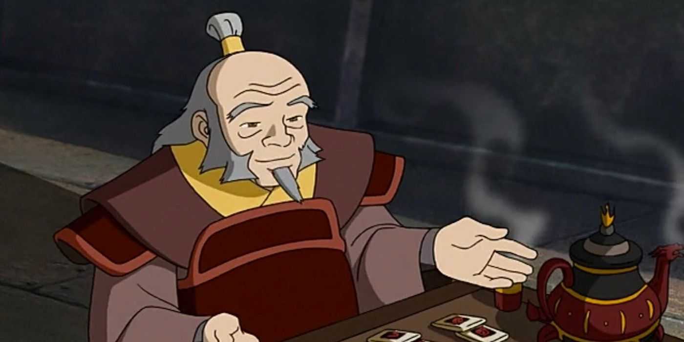 strýko iroh s čajom na lodi Fire Nation z Avatar: The Last Airbender.