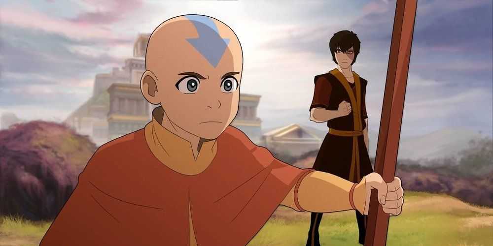 Aang v Avatar: The Last Airbender so Zuko v pozadí
