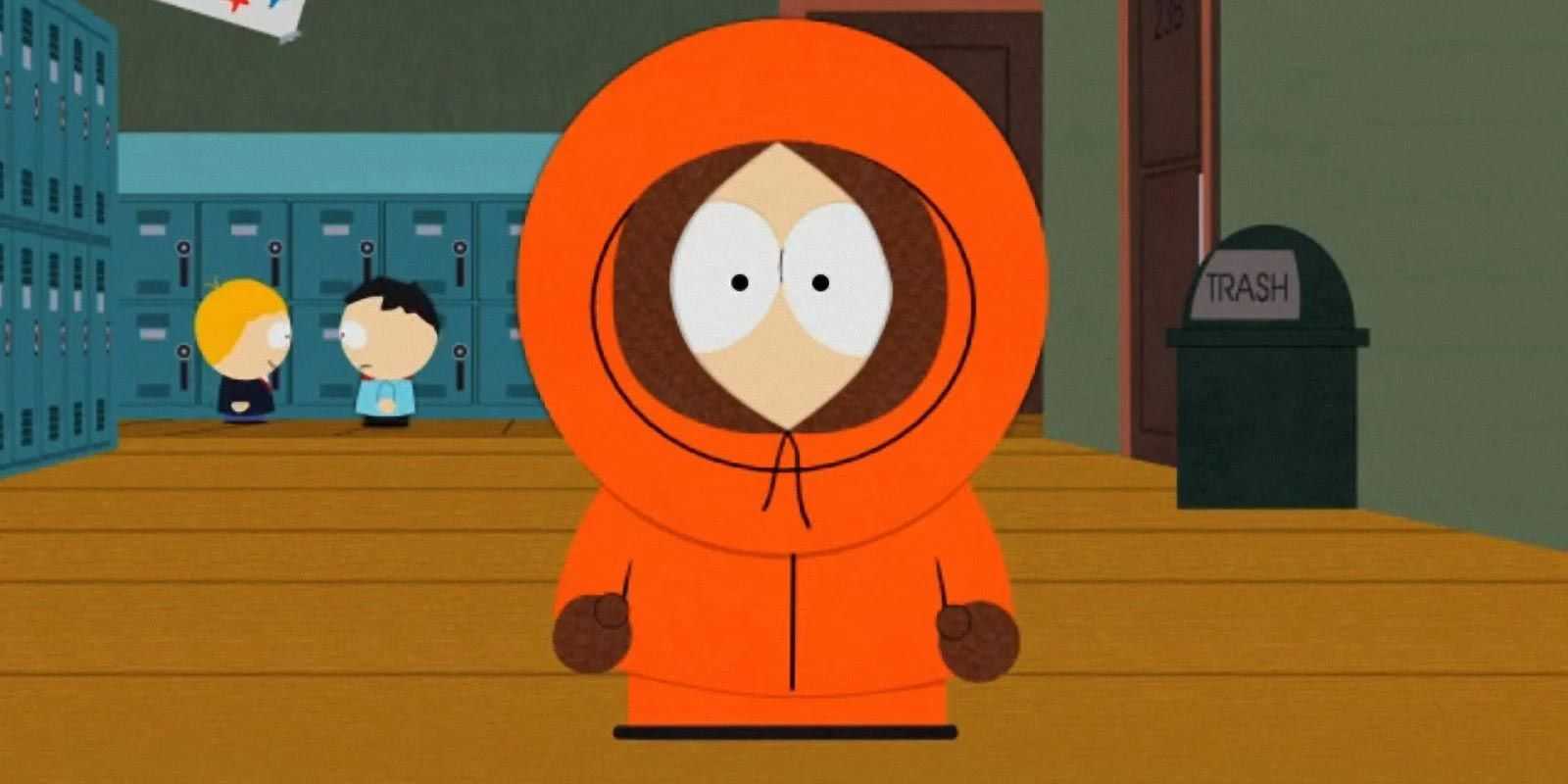 Kenny se encuentra en los pasillos de la escuela primaria South Park.