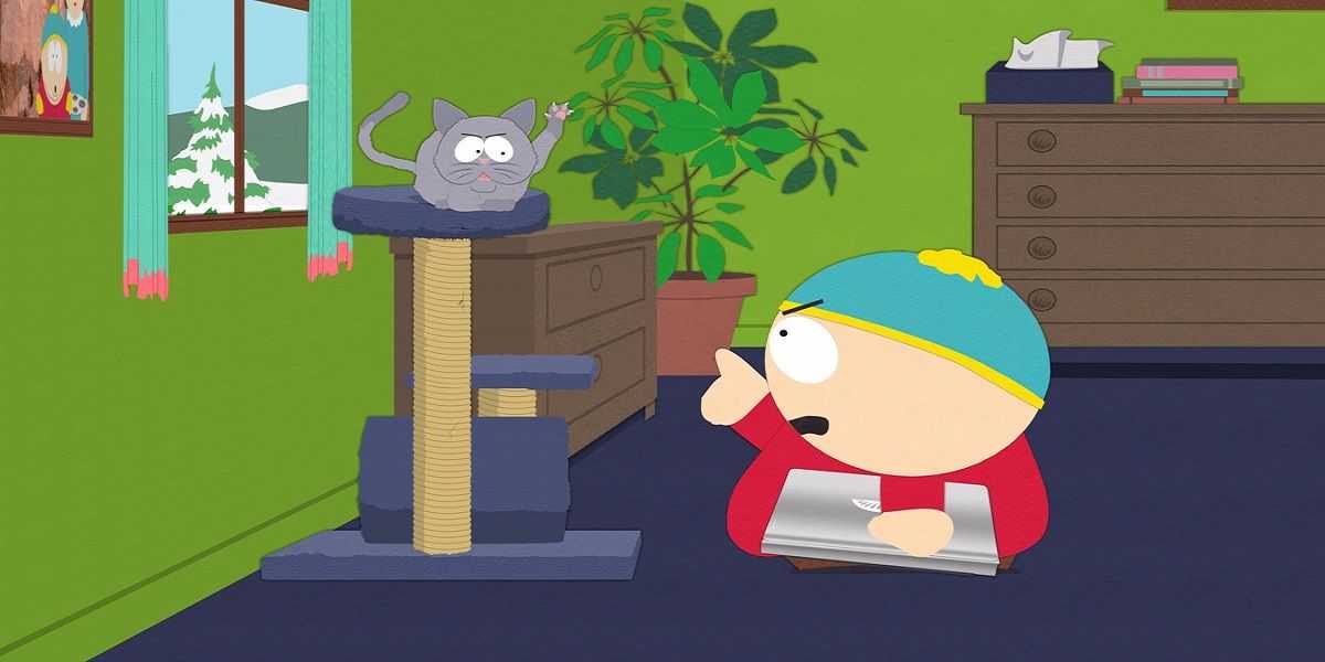 Cartman le grita a su gatito en South Park