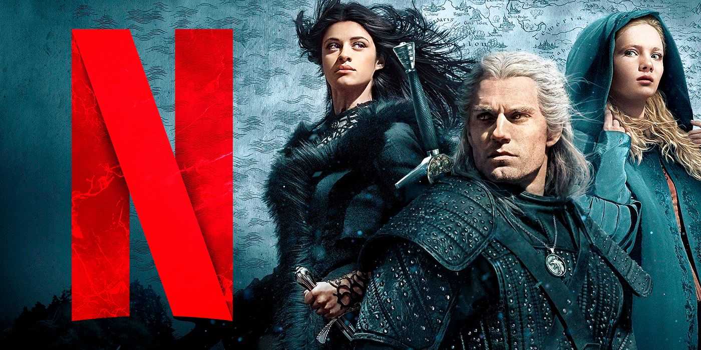 Witcher oyuncu posterinin yanında Netflix logosu