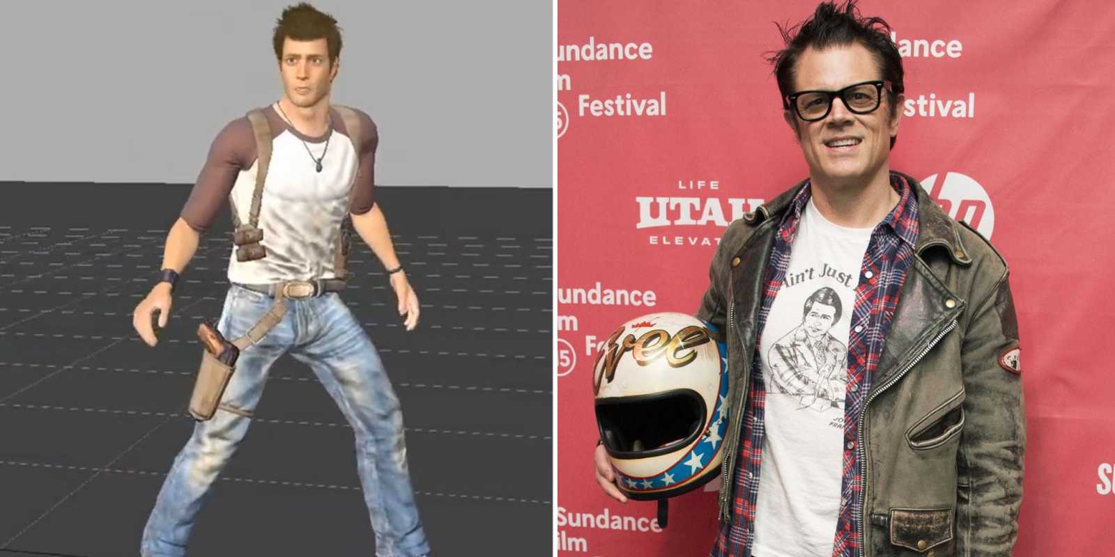 Früher Entwurf von Nathan Drake und Johnny Knoxville