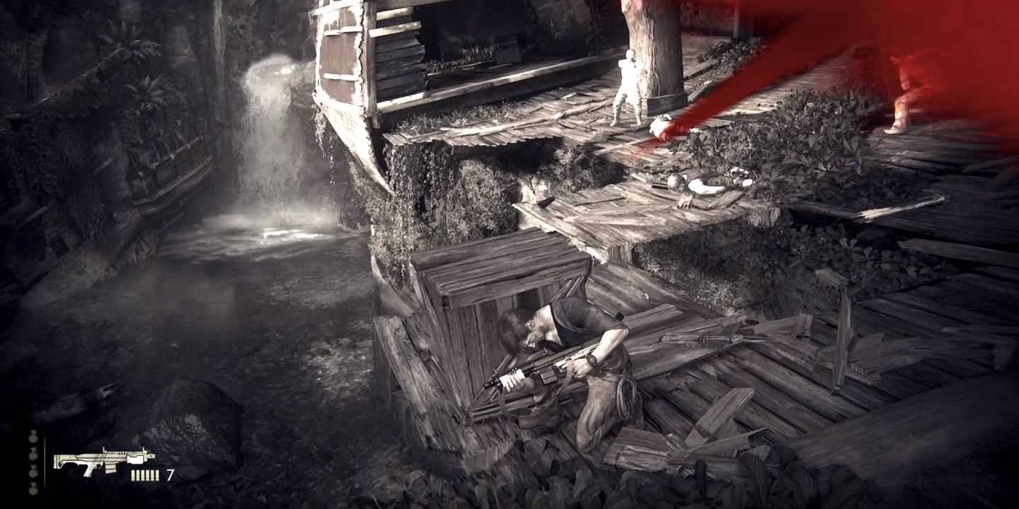 Uncharted 4-Kampf mit entsättigtem Bildschirm
