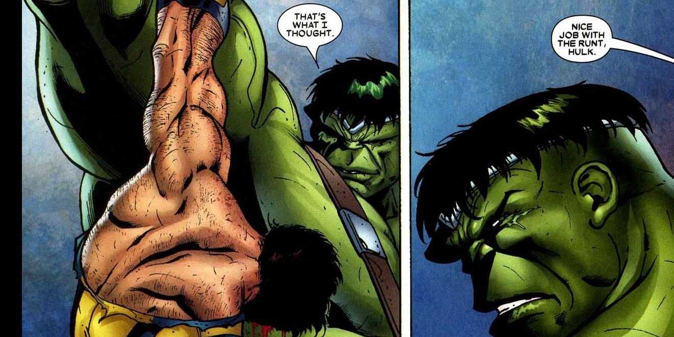 Worldbreaker Hulk sostiene a Wolverine inconsciente