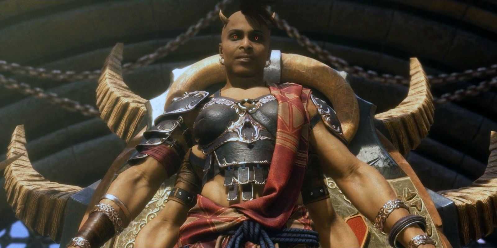 Sheeva mira desde arriba a un oponente derrotado en Mortal Kombat 11
