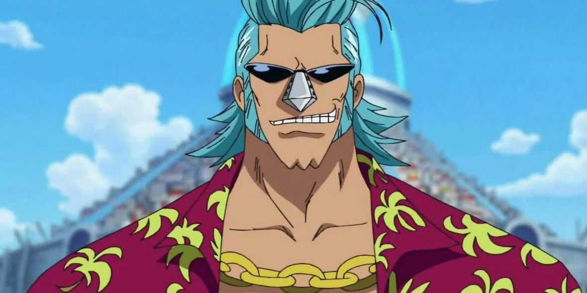Franky steht vor Water 7 in One Piece.