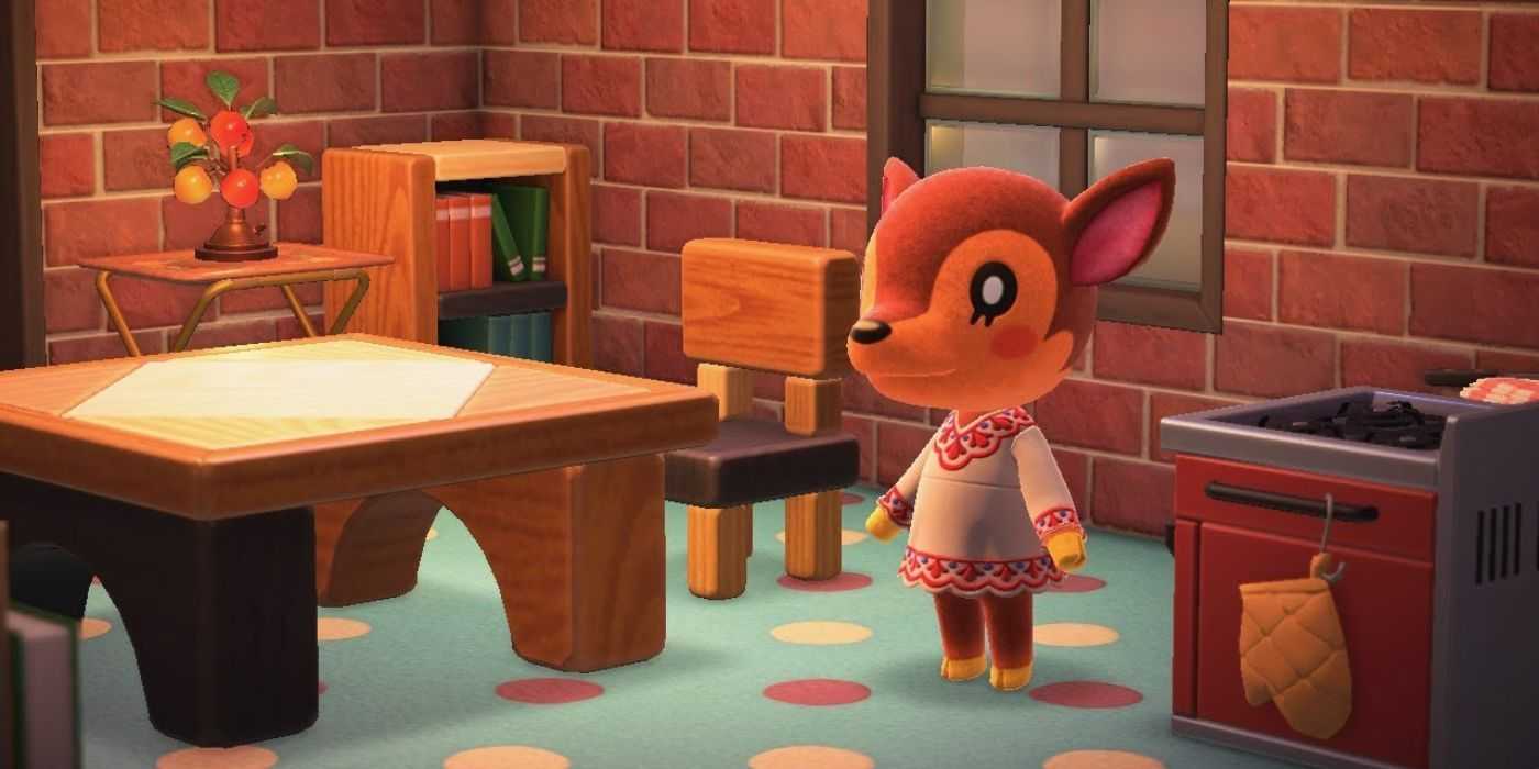 Animal Crossing Villager Fauna steht in ihrem Haus