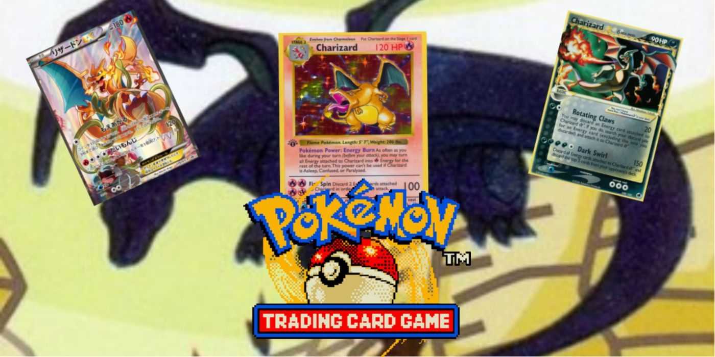 Eine Collage aus Glurak-Karten aus dem Pokémon-Sammelkartenspiel.