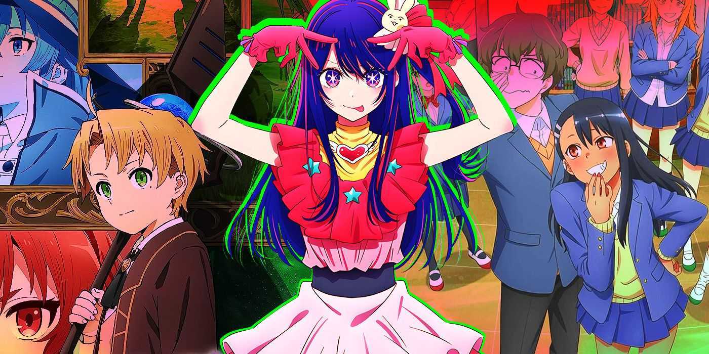 Koláž Mushokou Tensei: Jobless Reinkarnation, Oshi no Ko a Don