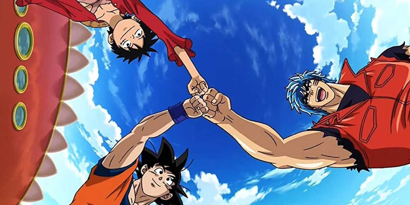 Luffy, Goku a Toriko narazili do päste v One Piece, Dragonball a Toriko crossover