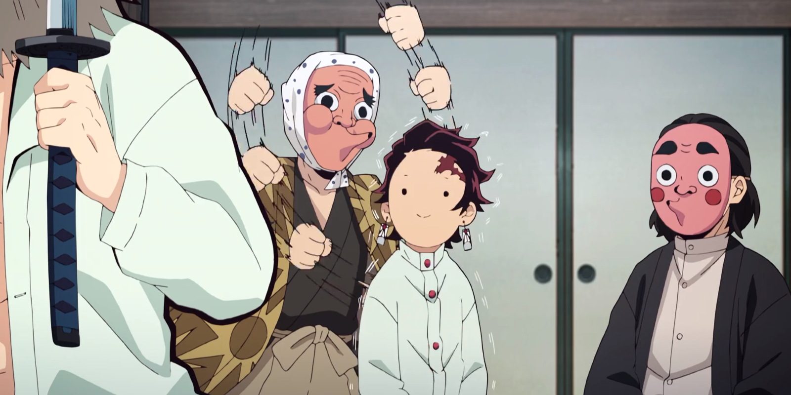 Mečiari sledujú Inosuke v Demon Slayer