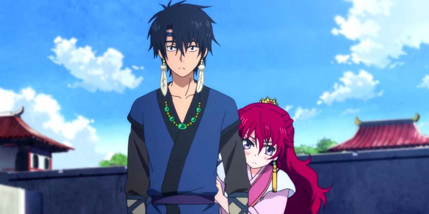 Yona del amanecer Yona escondiéndose detrás de Hak