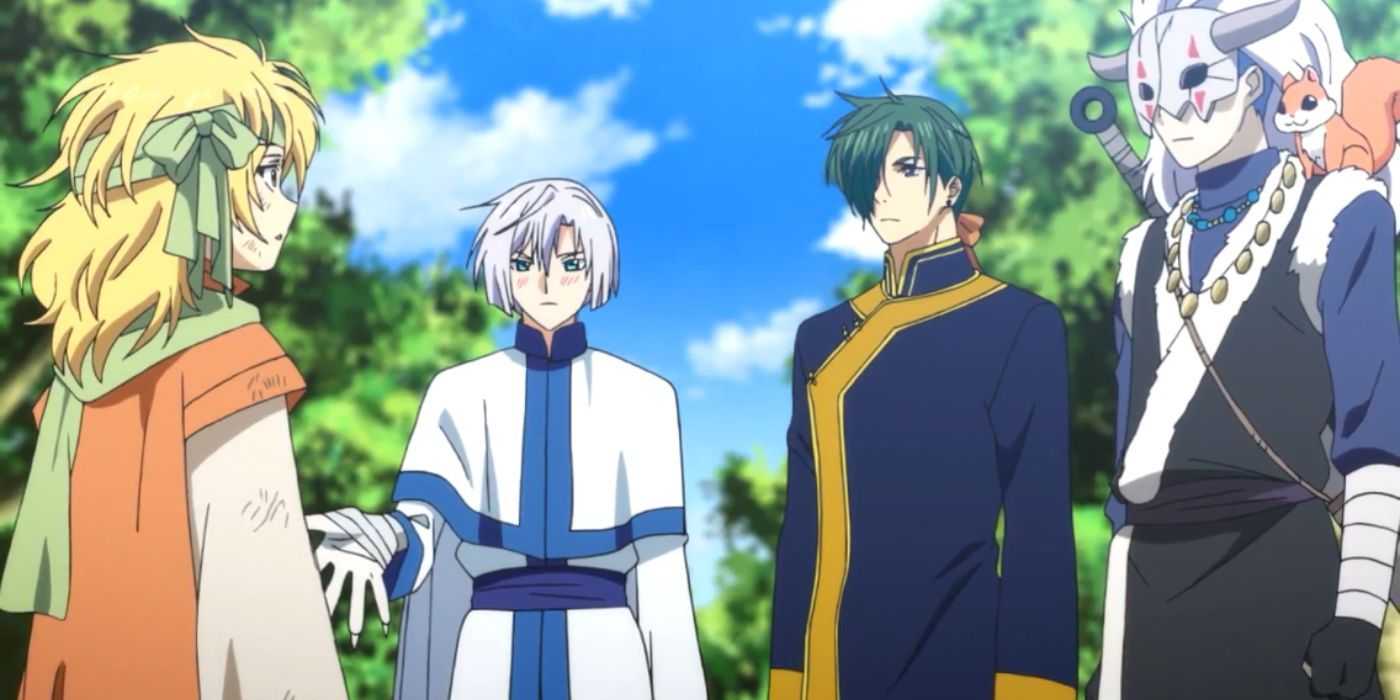Zeno, Gija, Jaeha y SINah hablando de Yona of the Dawn.