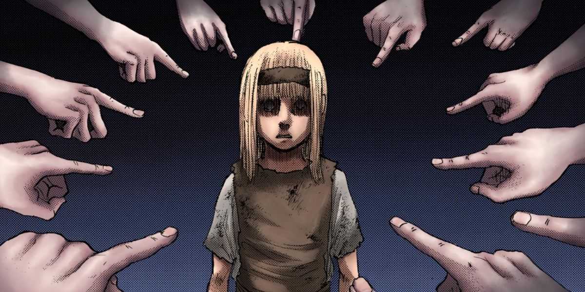Ymir Fritz wird in „Attack on Titan“ mehrfach mit erhobenem Zeigefinger beschuldigt.