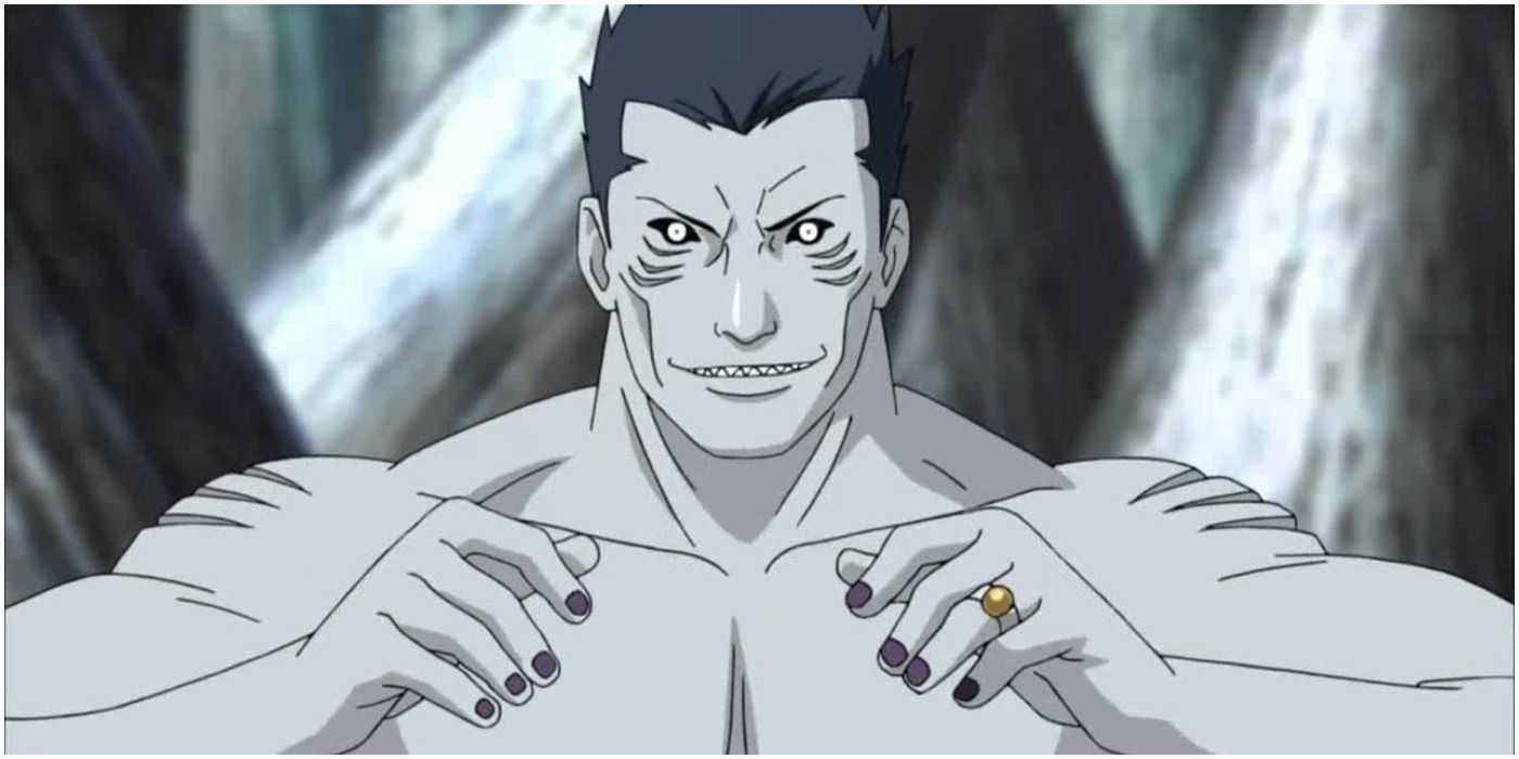 Kisame vom Akatsuki hält seine Arme hoch und grinst in Naruto