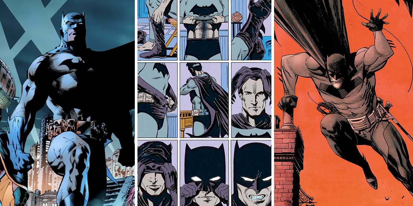 Batman trägt Versionen des Batsuits