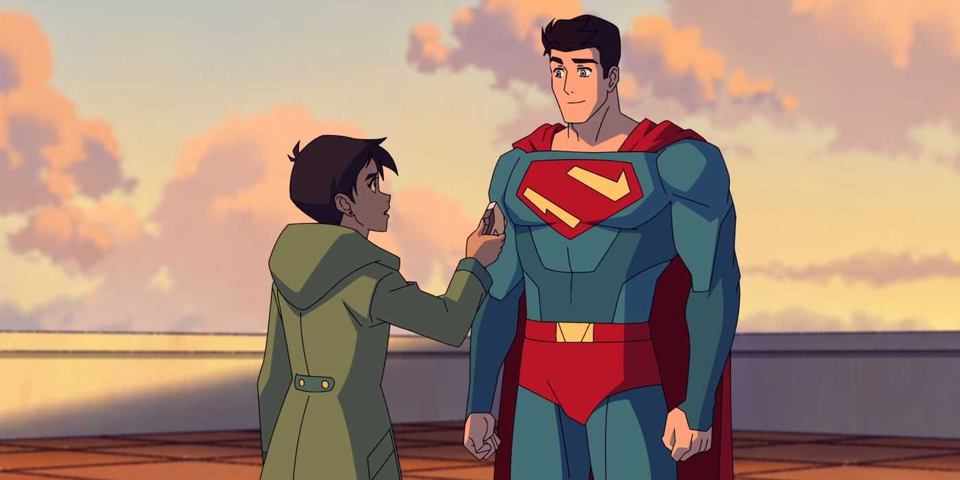 Mis aventuras con Superman: Superman, con la voz de Jack Quaid, habla con Lois en una azotea al atardecer.