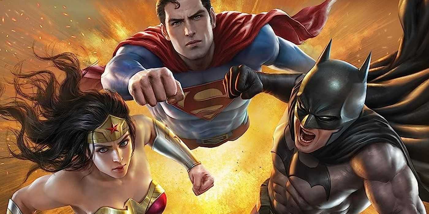 Superman, Batman y Wonder Woman en la portada recortada de Justice League Warworld
